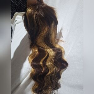 Brown and Blonde 100 Percent Human Hair Lace Front Wig. 20 Inches Long